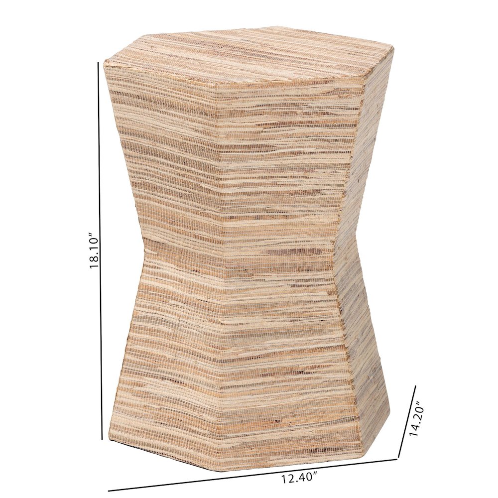 Idana Bohemian Woven Grasscloth Hourglass End Table. Picture 8