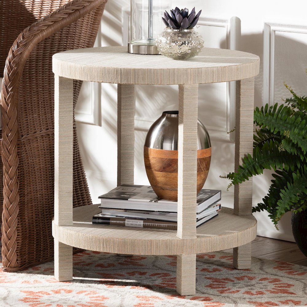 Rocco Bohemian Woven Grasscloth End Table. Picture 6