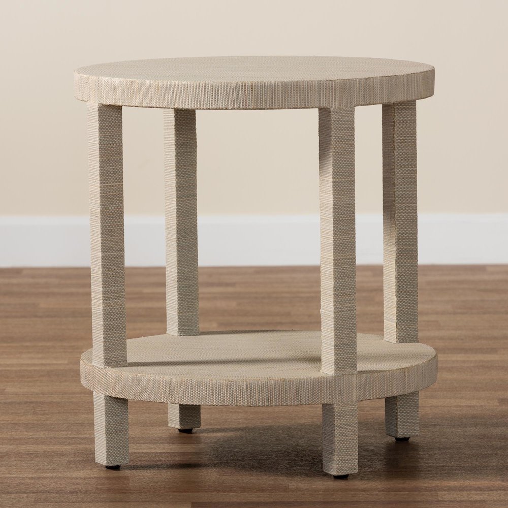 Rocco Bohemian Woven Grasscloth End Table. Picture 7