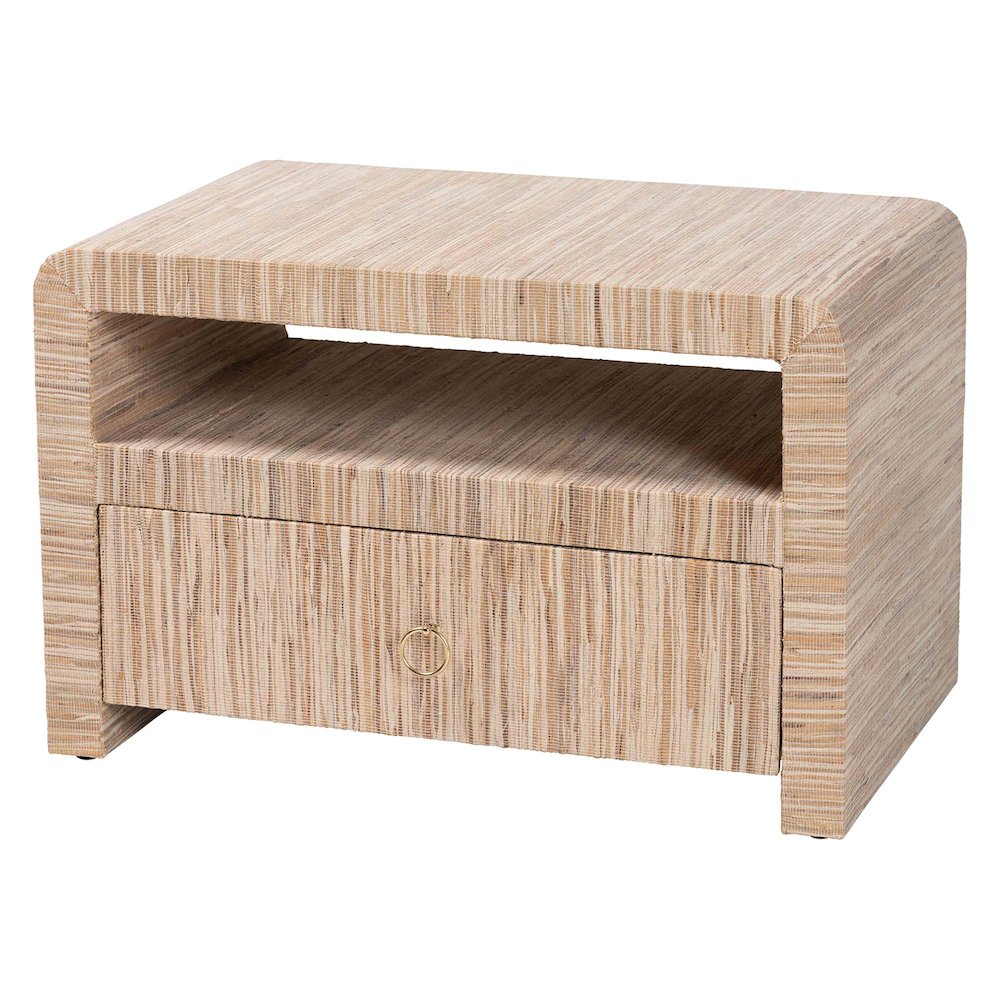 Hannah Bohemian Woven Grasscloth 1-Drawer Nightstand. Picture 1