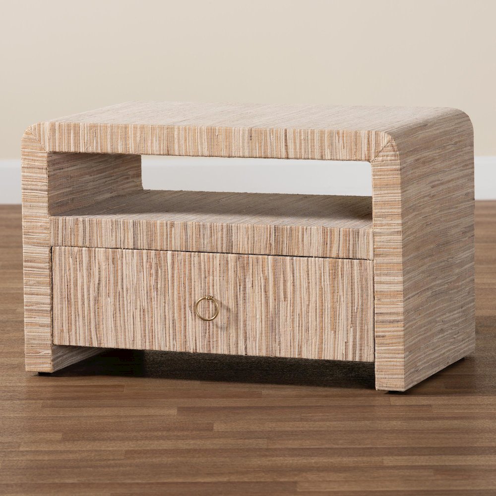 Hannah Bohemian Woven Grasscloth 1-Drawer Nightstand. Picture 10