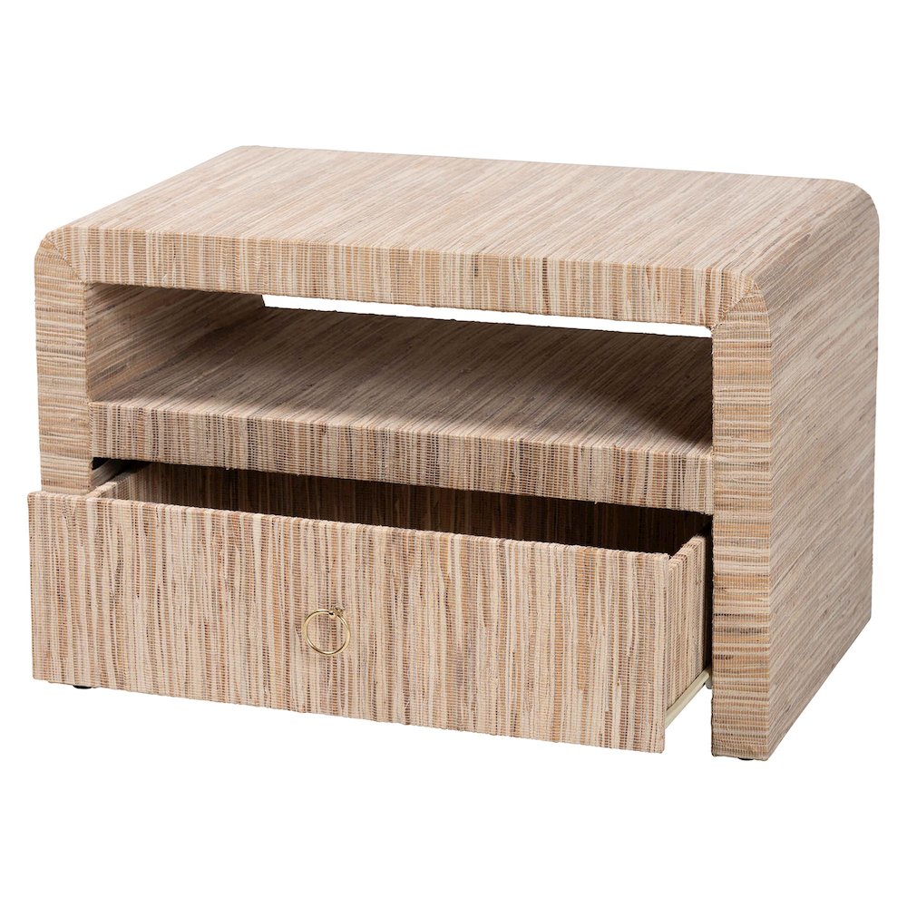 Hannah Bohemian Woven Grasscloth 1-Drawer Nightstand. Picture 2