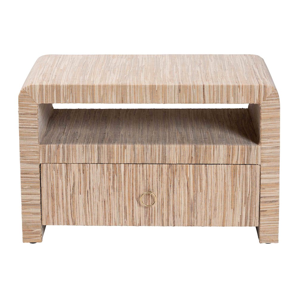 Hannah Bohemian Woven Grasscloth 1-Drawer Nightstand. Picture 3
