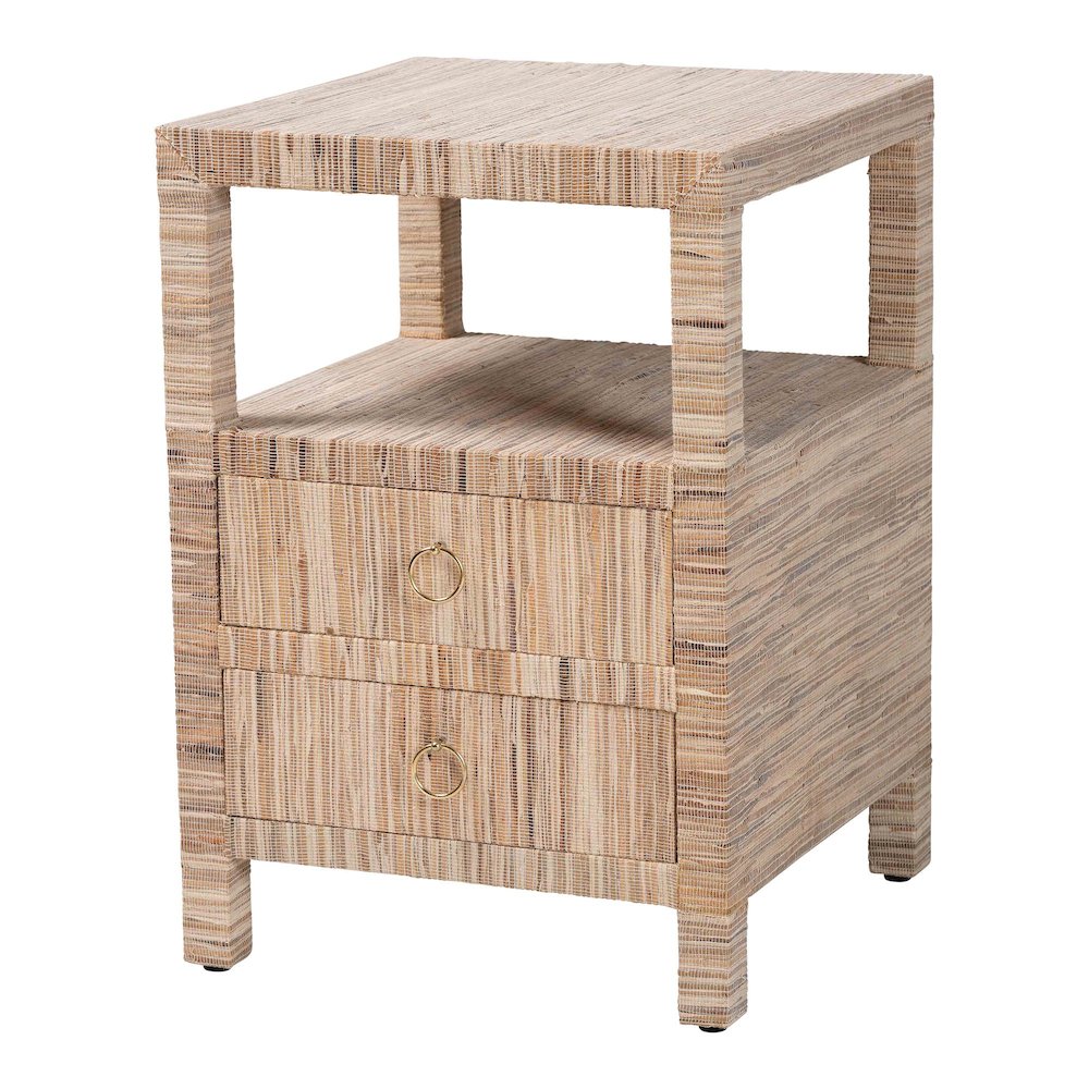 Paine Bohemian Woven Grasscloth 2-Drawer Nightstand. Picture 1