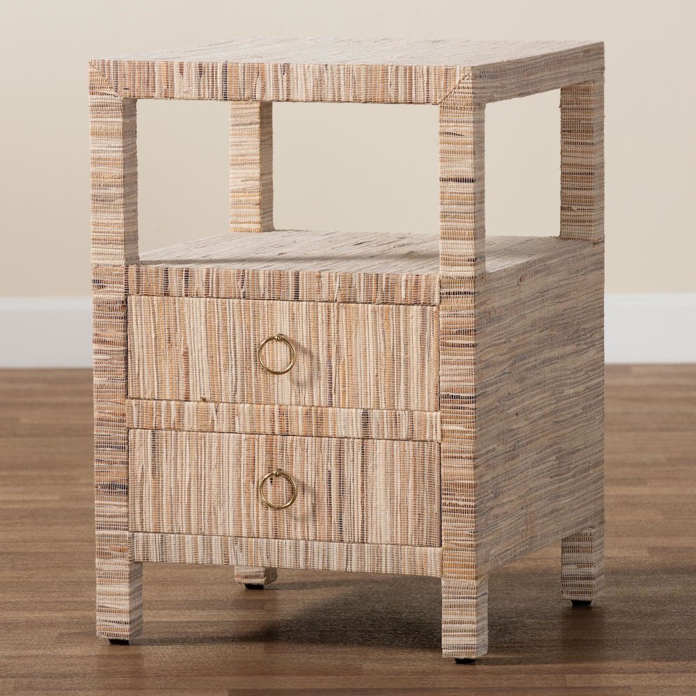 Paine Bohemian Woven Grasscloth 2-Drawer Nightstand. Picture 10