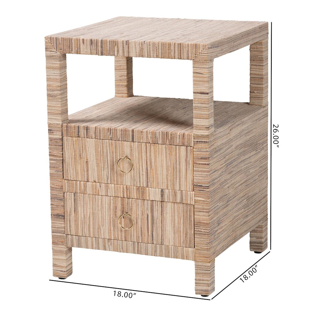Paine Bohemian Woven Grasscloth 2-Drawer Nightstand. Picture 11