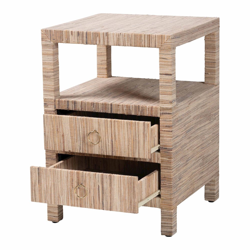 Paine Bohemian Woven Grasscloth 2-Drawer Nightstand. Picture 2