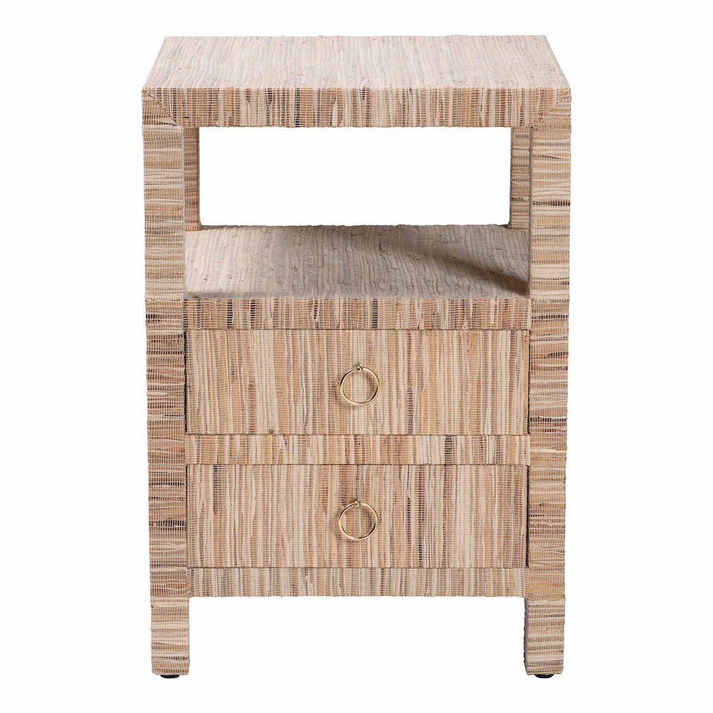 Paine Bohemian Woven Grasscloth 2-Drawer Nightstand. Picture 3