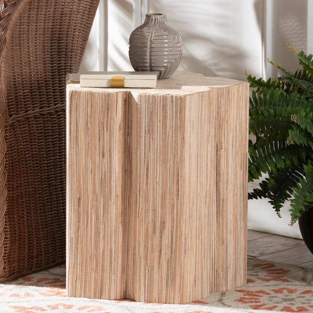Janeth Bohemian Woven Grasscloth End Table. Picture 1