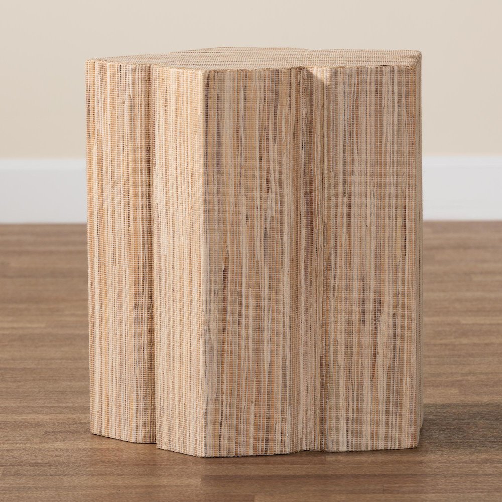 Janeth Bohemian Woven Grasscloth End Table. Picture 7