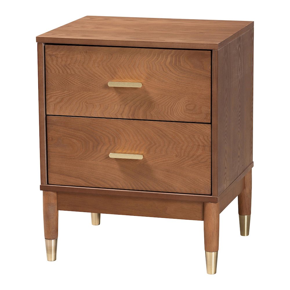 Mandolin Mid-Century Ash Walnut Wood 2-Drawer Nightstand. Picture 1