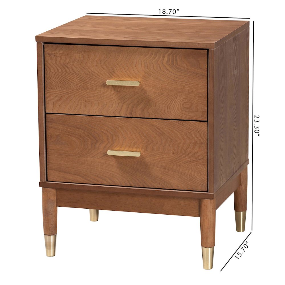 Mandolin Mid-Century Ash Walnut Wood 2-Drawer Nightstand. Picture 10