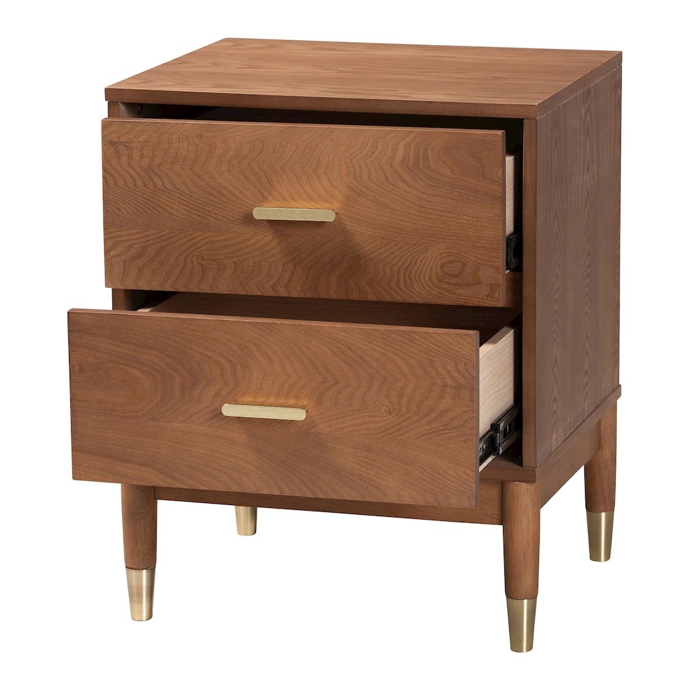 Mandolin Mid-Century Ash Walnut Wood 2-Drawer Nightstand. Picture 2