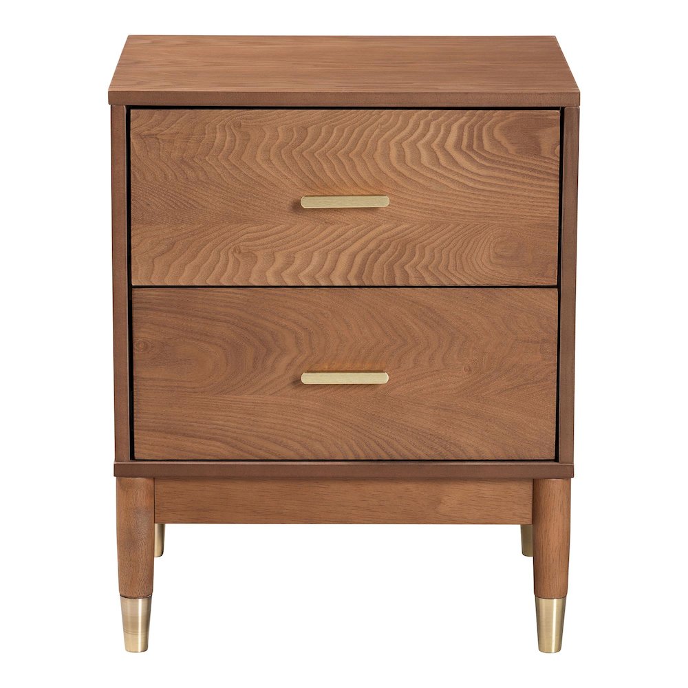 Mandolin Mid-Century Ash Walnut Wood 2-Drawer Nightstand. Picture 3