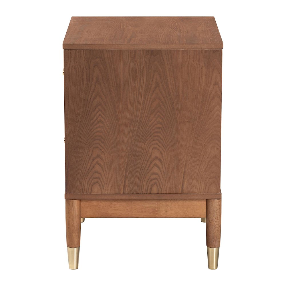 Mandolin Mid-Century Ash Walnut Wood 2-Drawer Nightstand. Picture 4