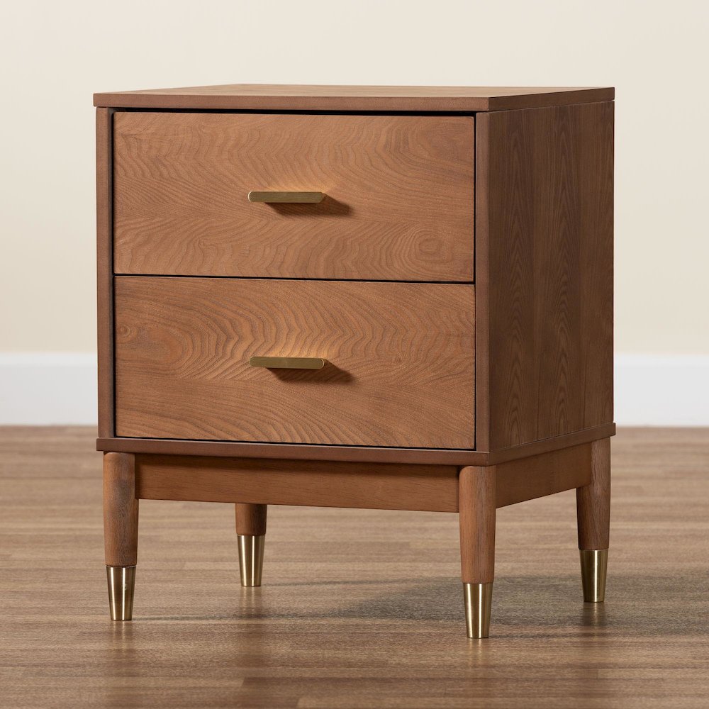 Mandolin Mid-Century Ash Walnut Wood 2-Drawer Nightstand. Picture 9