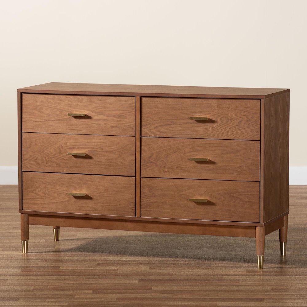 Mandolin Mid-Century Ash Walnut Wood 6-Drawer Dresser. Picture 10