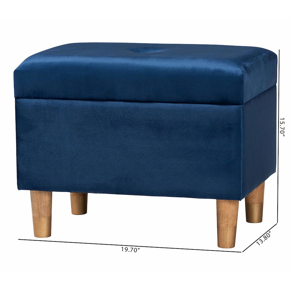 Elias Modern Navy Blue Velvet Fabric Storage Ottoman. Picture 11