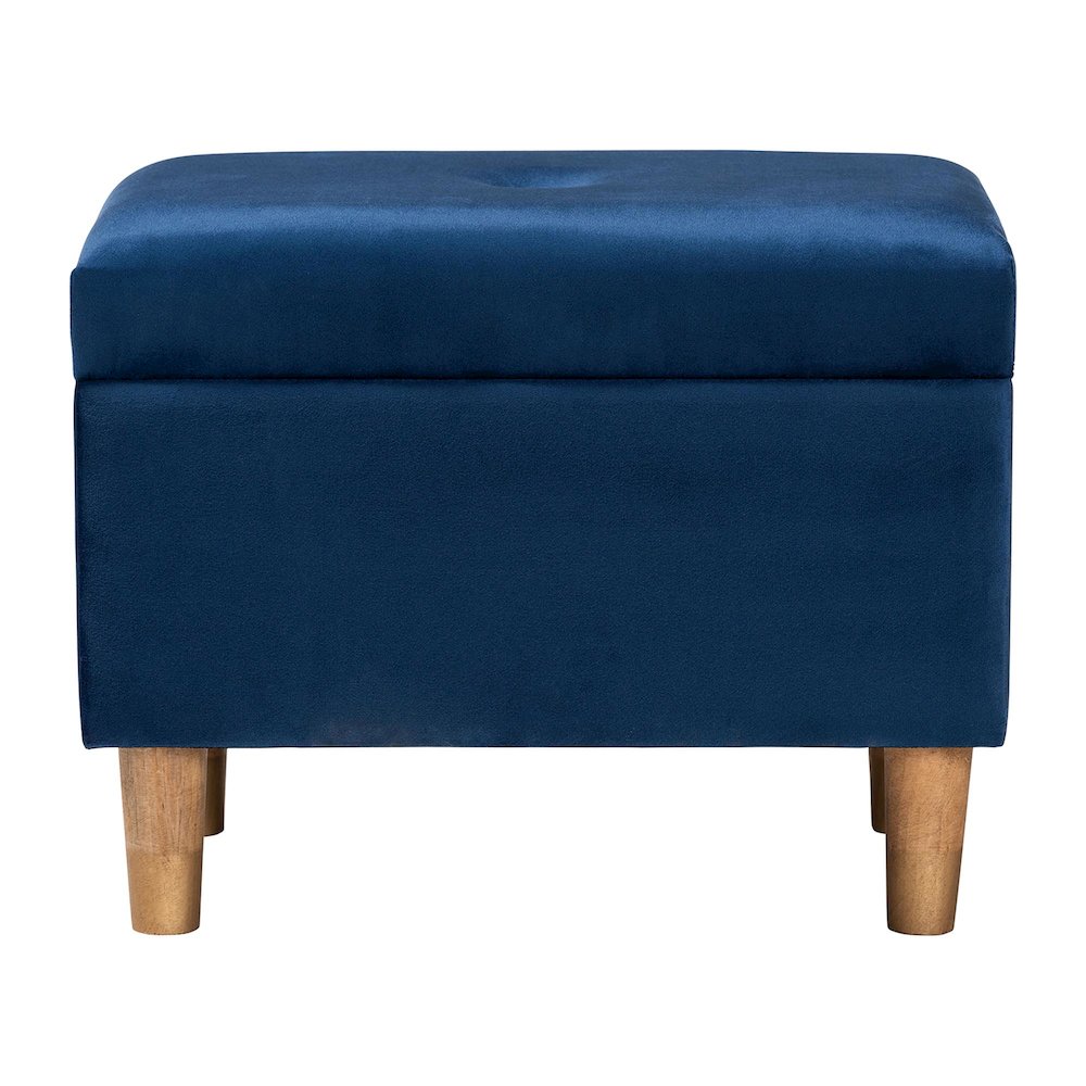Elias Modern Navy Blue Velvet Fabric Storage Ottoman. Picture 3