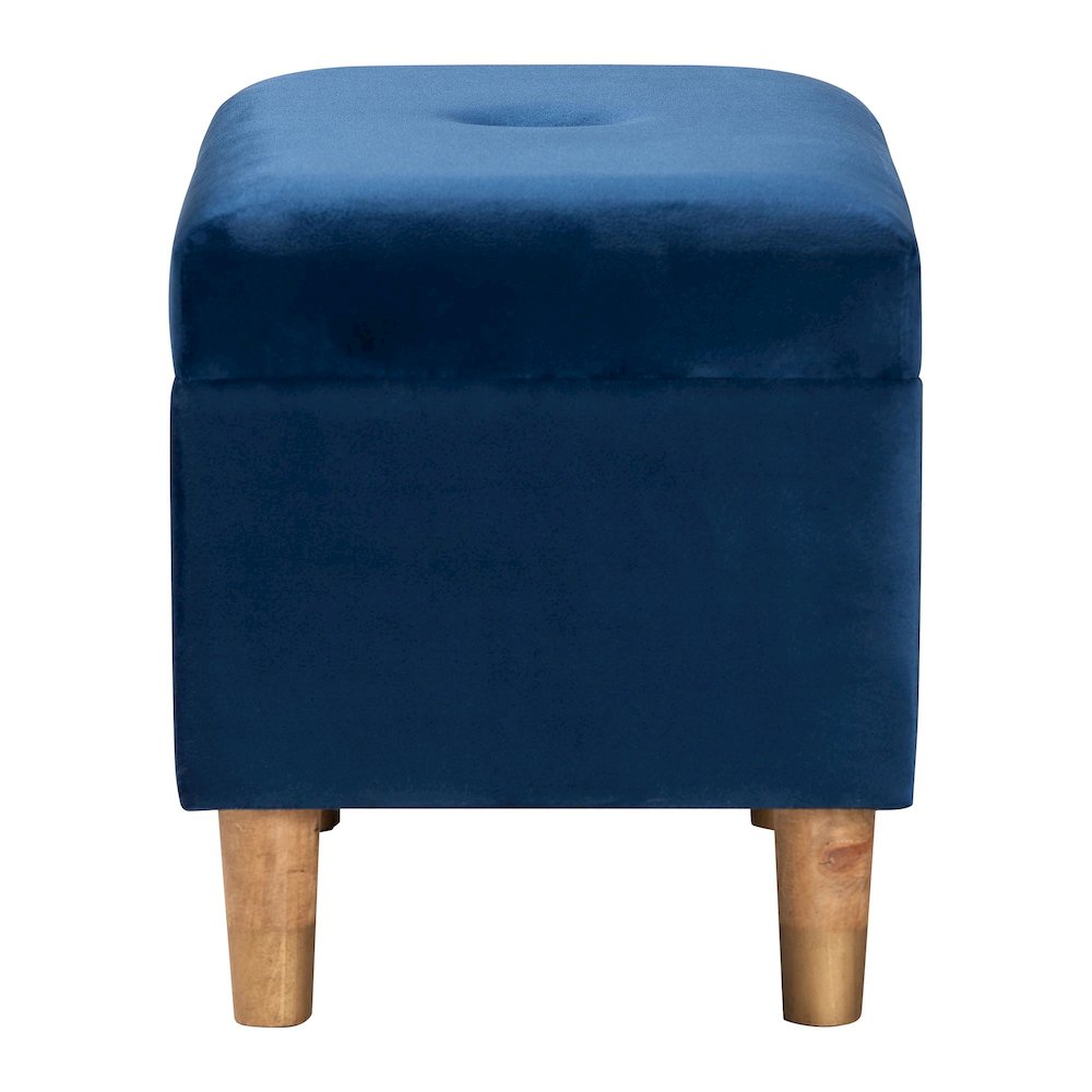 Elias Modern Navy Blue Velvet Fabric Storage Ottoman. Picture 4