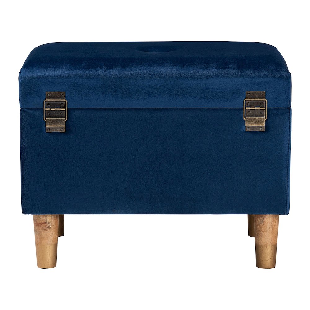 Elias Modern Navy Blue Velvet Fabric Storage Ottoman. Picture 5