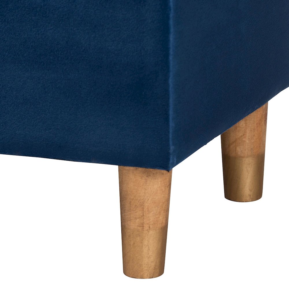 Elias Modern Navy Blue Velvet Fabric Storage Ottoman. Picture 6