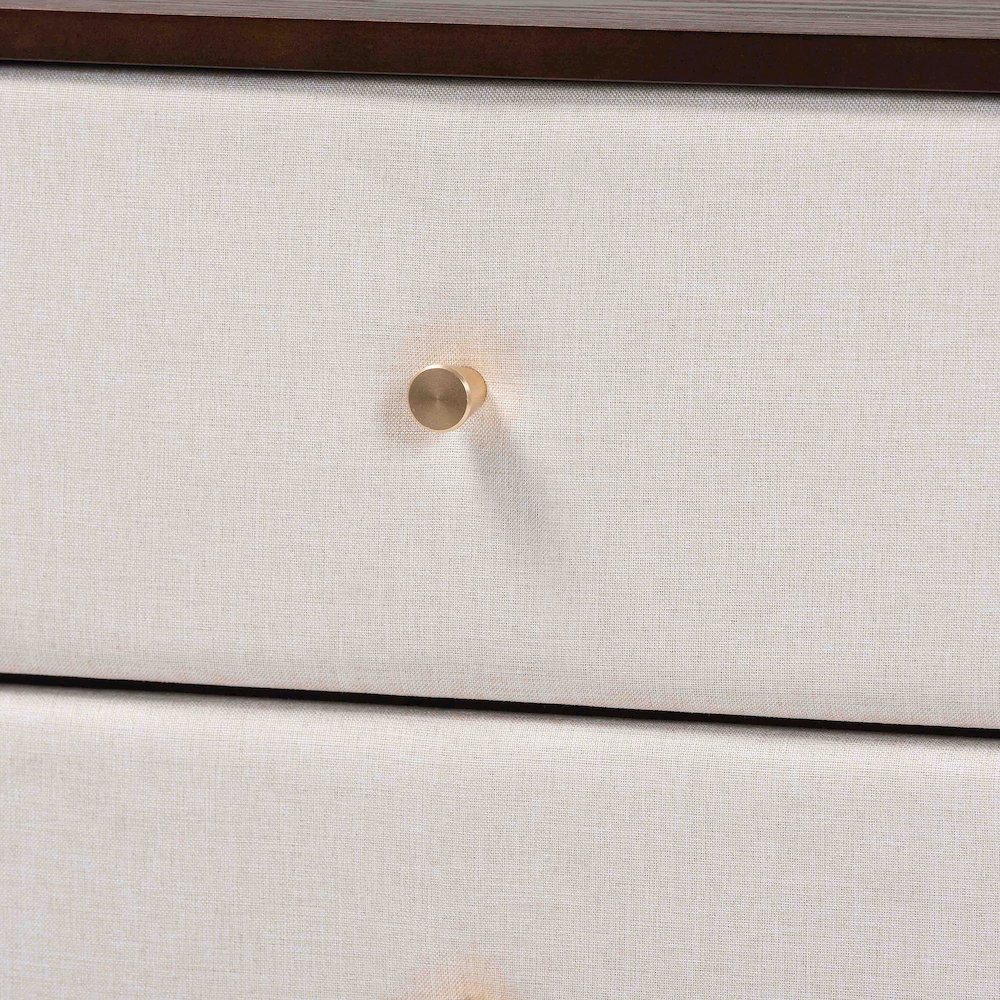 Nikolai Mid-Century Beige Fabric and Wenge Brown Wood 2-Drawer Nightstand. Picture 5
