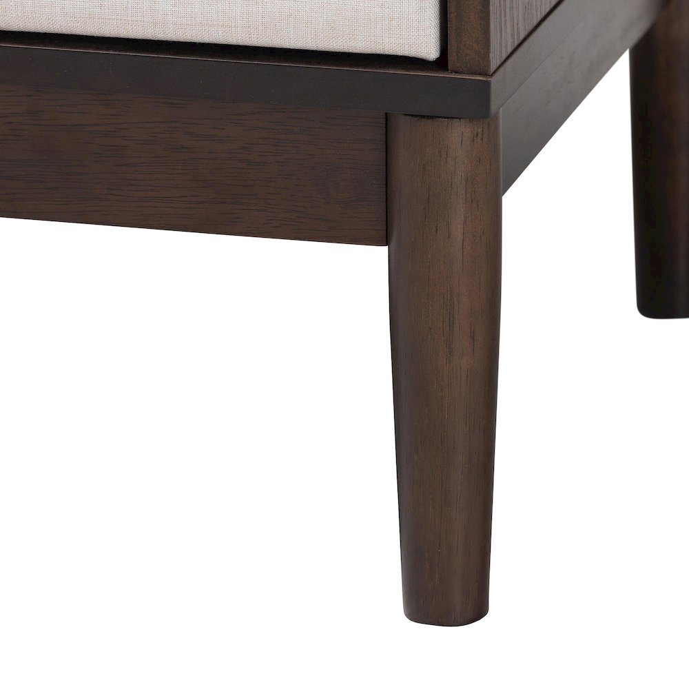 Nikolai Mid-Century Beige Fabric and Wenge Brown Wood 2-Drawer Nightstand. Picture 6