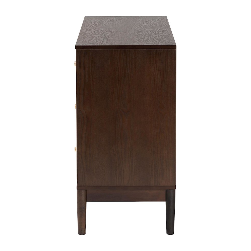Nikolai Mid-Century Beige Fabric and Wenge Brown Wood 6-Drawer Dresser