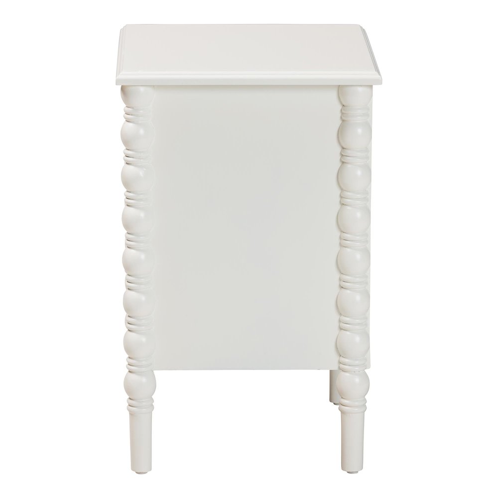 Malinda Classic White Wood 2-Drawer End Table with Spindle Legs. Picture 4