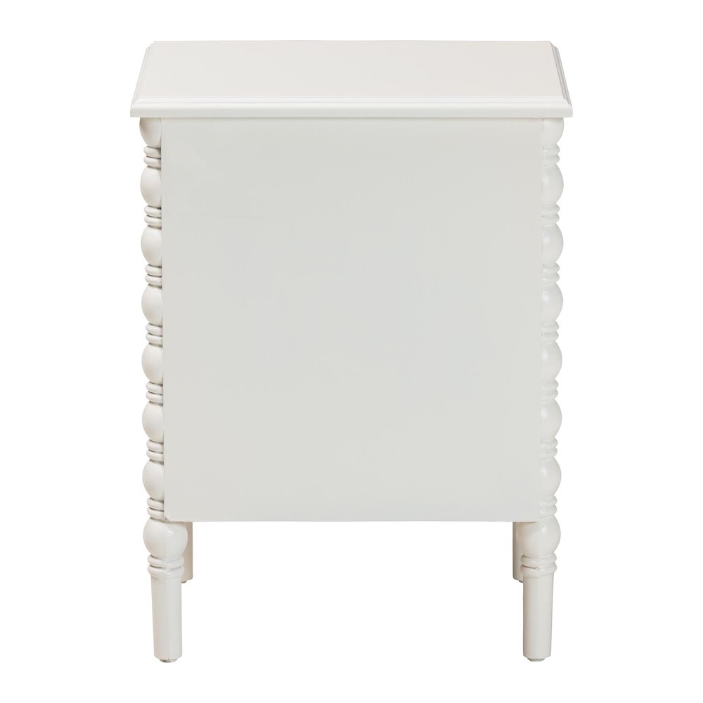 Malinda Classic White Wood 2-Drawer End Table with Spindle Legs. Picture 5
