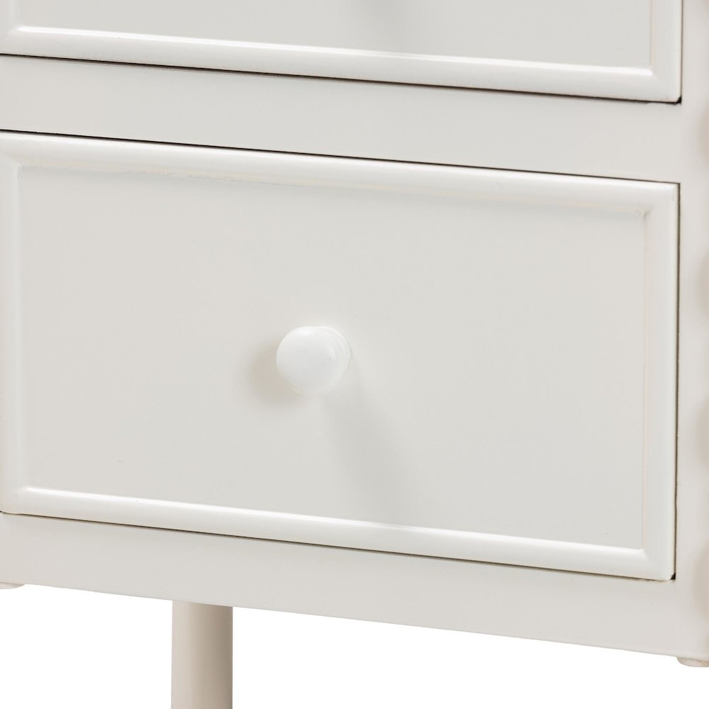 Malinda Classic White Wood 2-Drawer End Table with Spindle Legs. Picture 6
