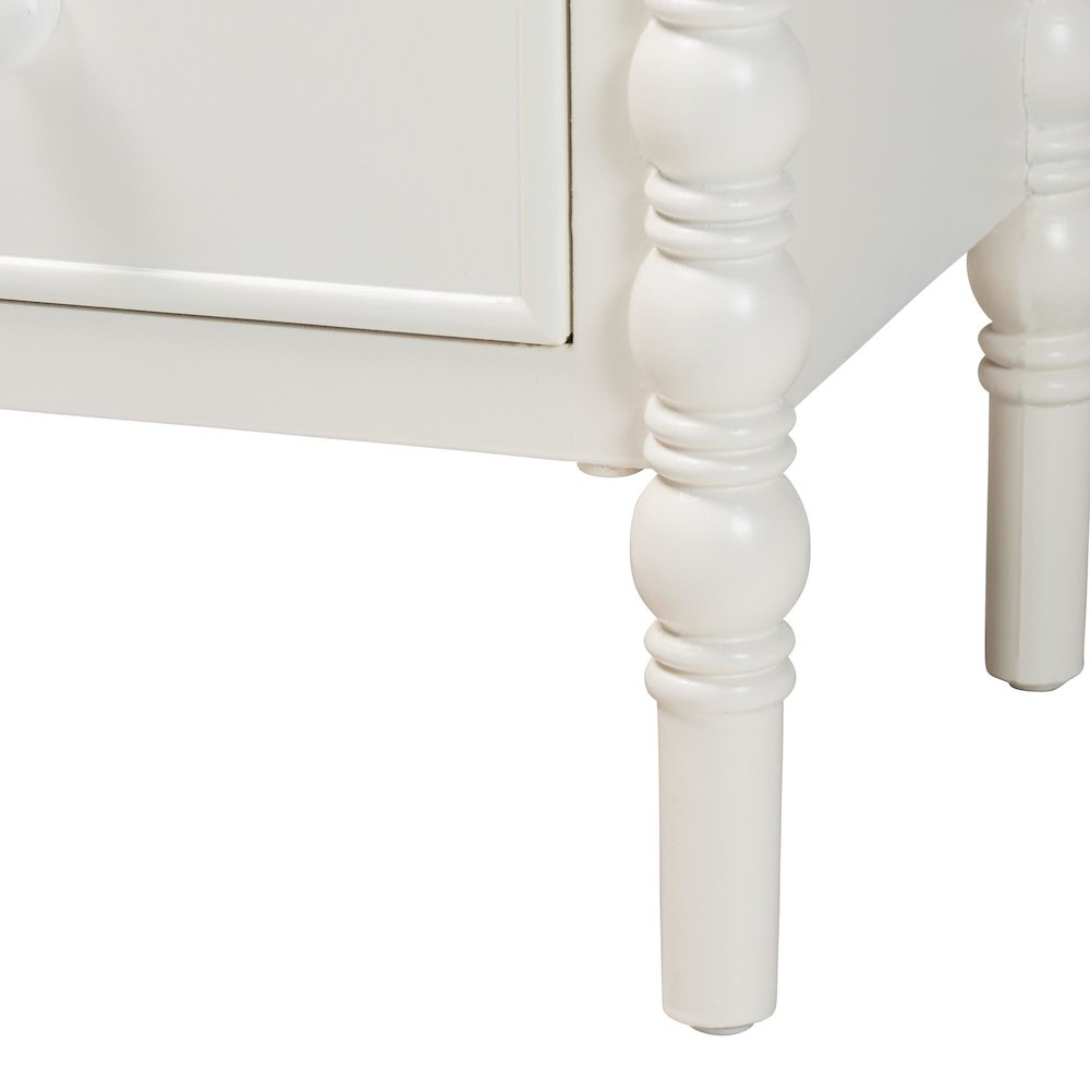 Malinda Classic White Wood 2-Drawer End Table with Spindle Legs. Picture 7