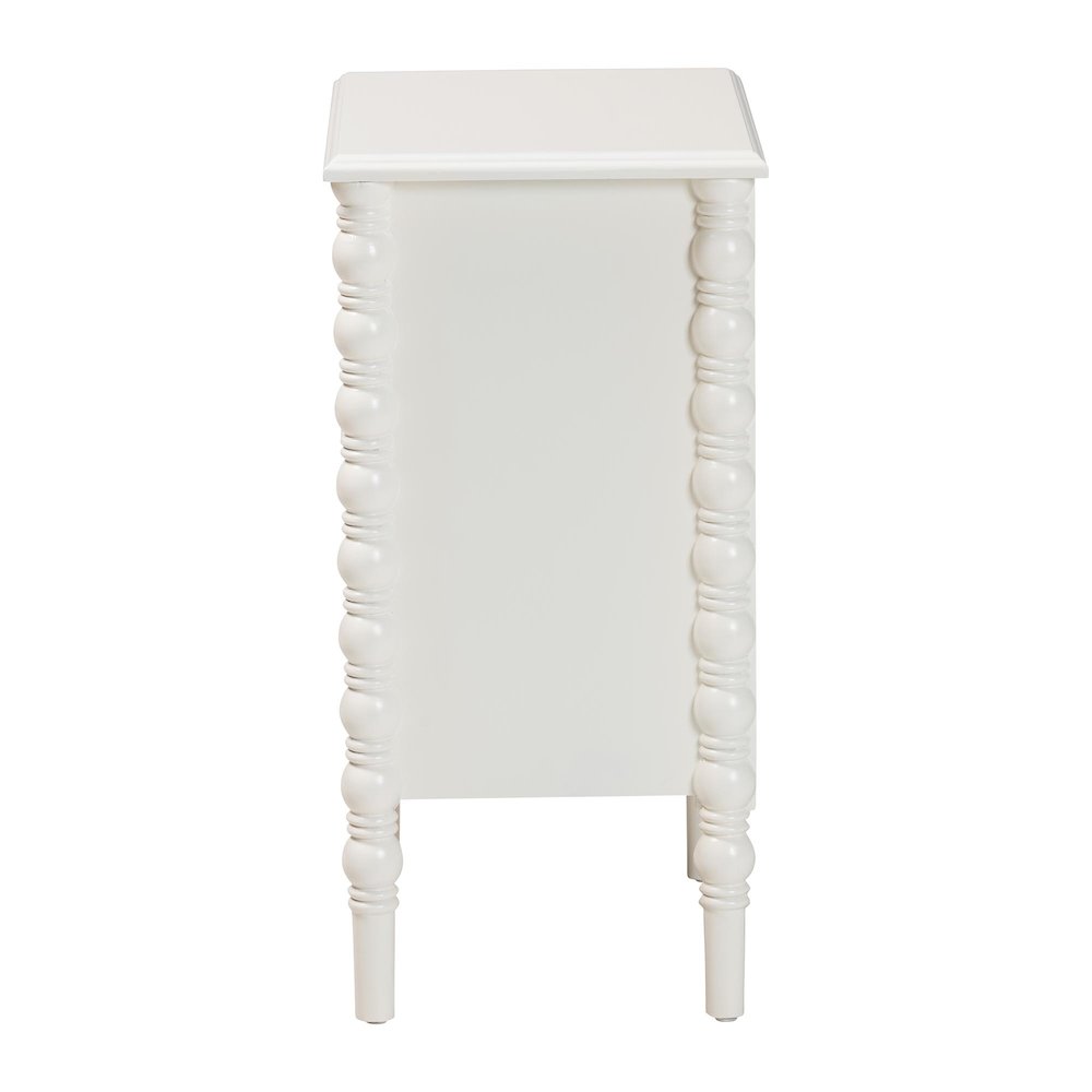 Malinda Classic White Wood 3-Drawer End Table with Spindle Legs. Picture 4