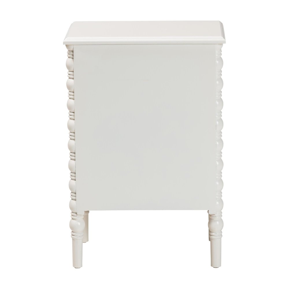 Malinda Classic White Wood 3-Drawer End Table with Spindle Legs. Picture 5