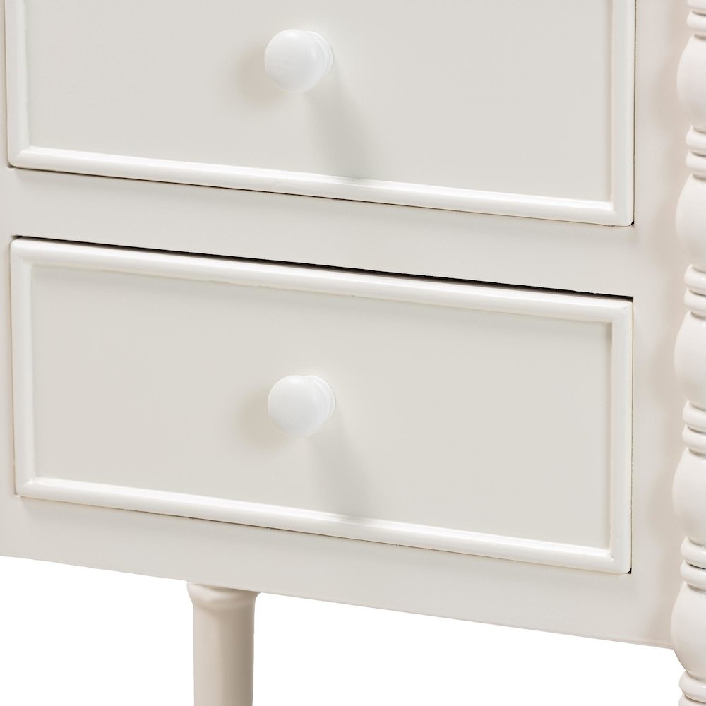 Malinda Classic White Wood 3-Drawer End Table with Spindle Legs. Picture 6