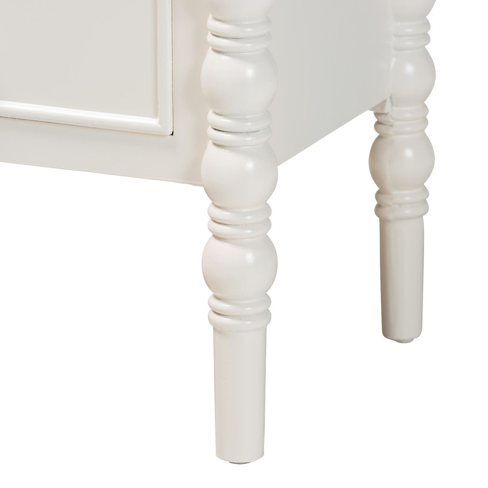 Malinda Classic White Wood 3-Drawer End Table with Spindle Legs. Picture 7
