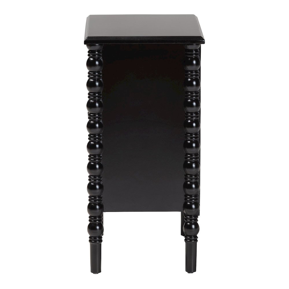 Malinda Classic Black Wood 3-Drawer End Table with Spindle Legs. Picture 4