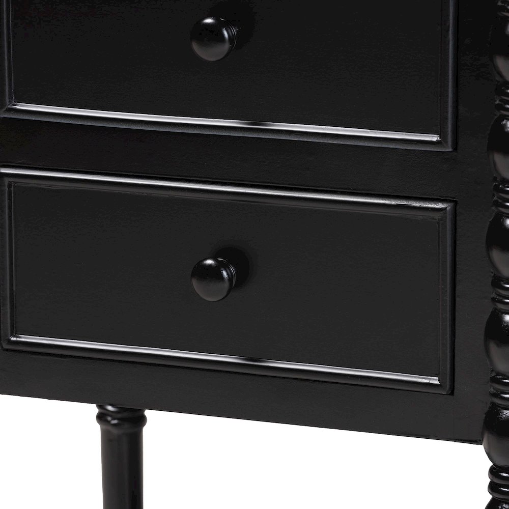 Malinda Classic Black Wood 3-Drawer End Table with Spindle Legs. Picture 6