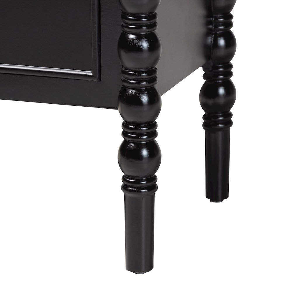 Malinda Classic Black Wood 3-Drawer End Table with Spindle Legs. Picture 7