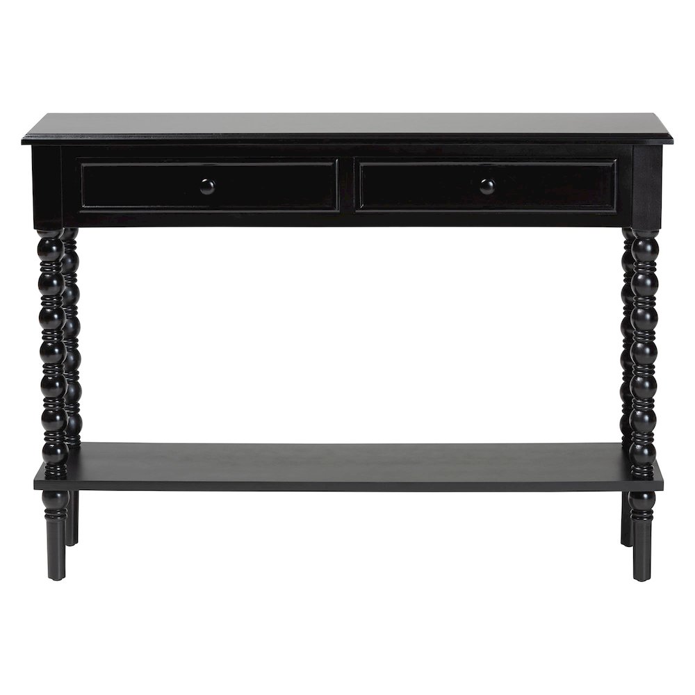 Malinda Classic Black Wood 2-Drawer Console Table with Spindle Legs. Picture 3