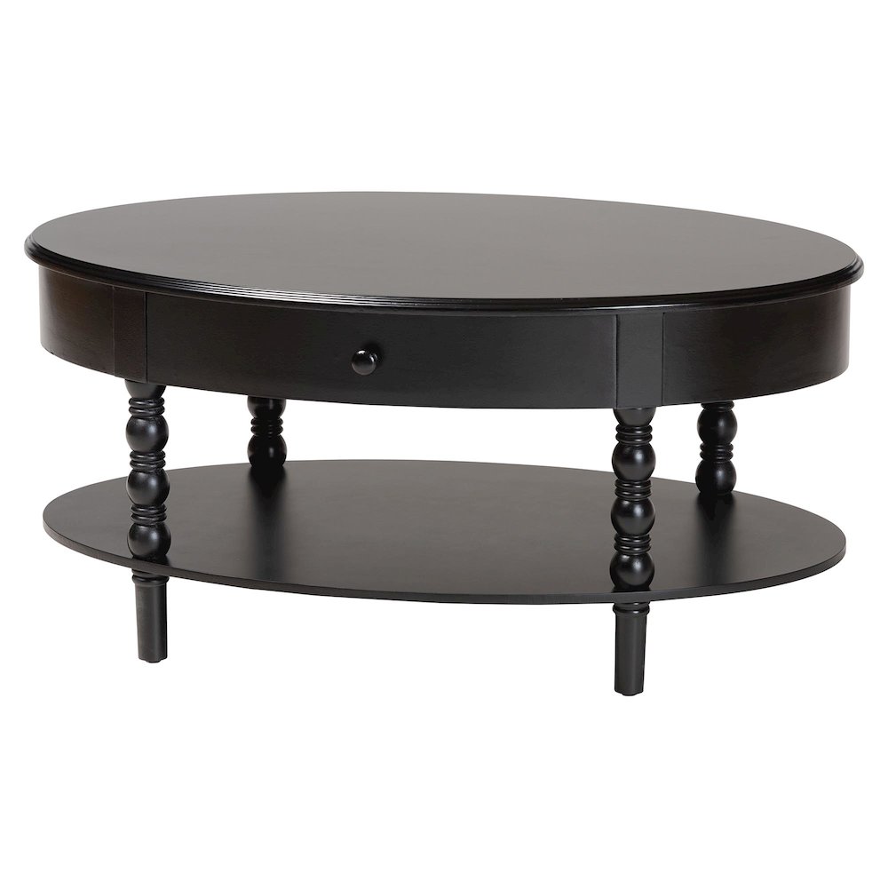Malinda Classic Black Wood 1-Drawer Coffee Table with Spindle Legs. Picture 1
