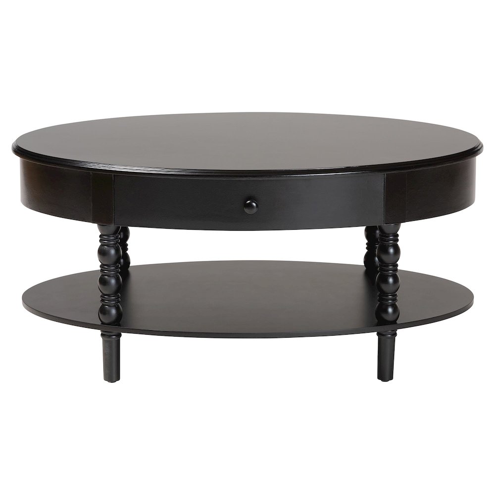 Malinda Classic Black Wood 1-Drawer Coffee Table with Spindle Legs. Picture 3