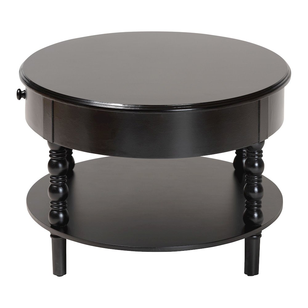 Malinda Classic Black Wood 1-Drawer Coffee Table with Spindle Legs. Picture 4