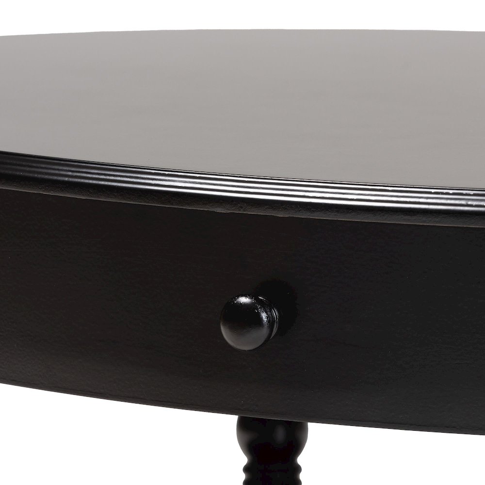 Malinda Classic Black Wood 1-Drawer Coffee Table with Spindle Legs. Picture 5