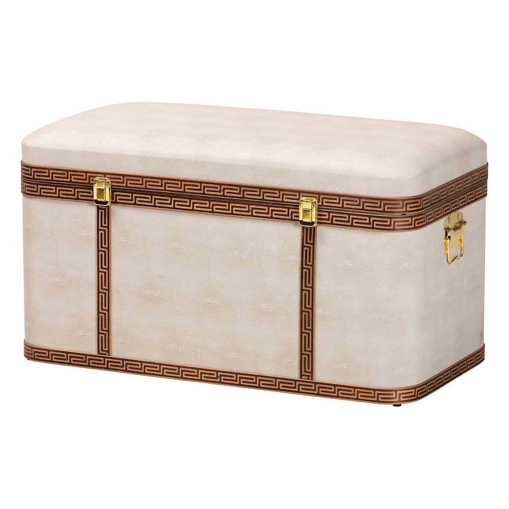 Brenner Modern Transitional Beige Faux Shagreen Storage Trunk. Picture 1