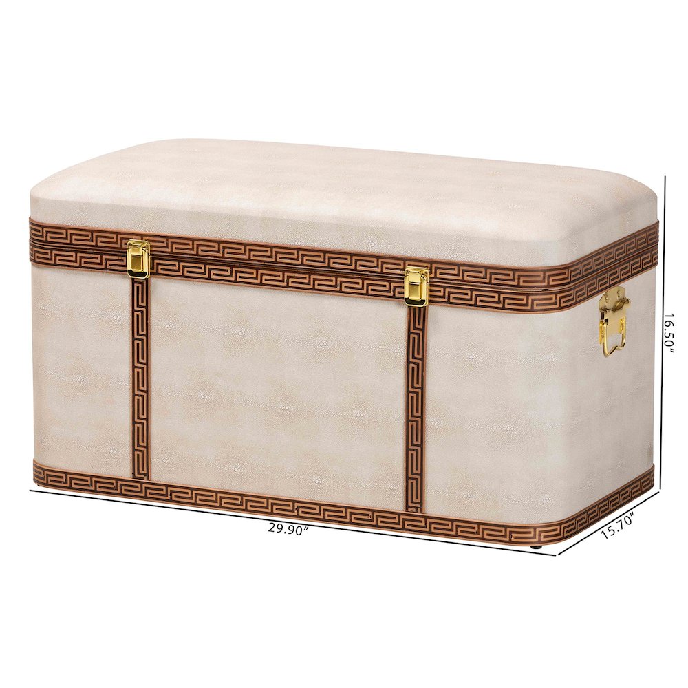Brenner Modern Transitional Beige Faux Shagreen Storage Trunk. Picture 12