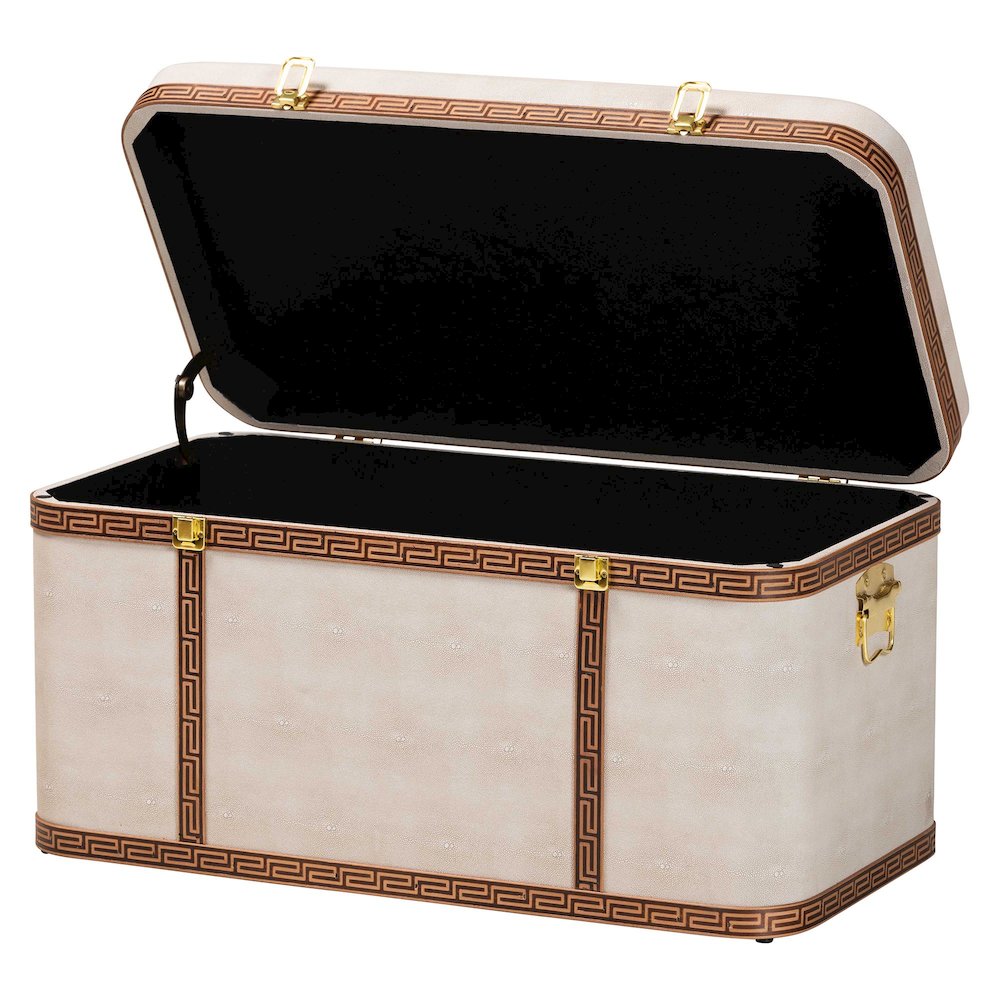 Brenner Modern Transitional Beige Faux Shagreen Storage Trunk. Picture 2