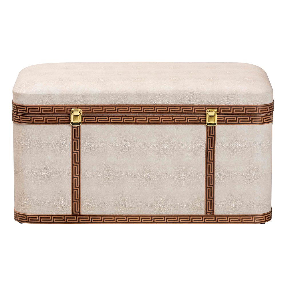 Brenner Modern Transitional Beige Faux Shagreen Storage Trunk. Picture 3
