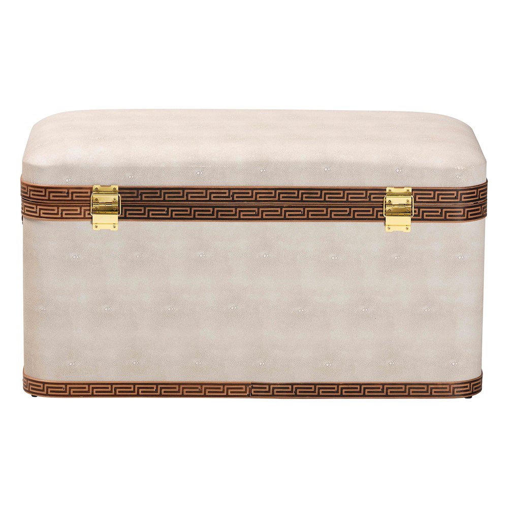 Brenner Modern Transitional Beige Faux Shagreen Storage Trunk. Picture 5